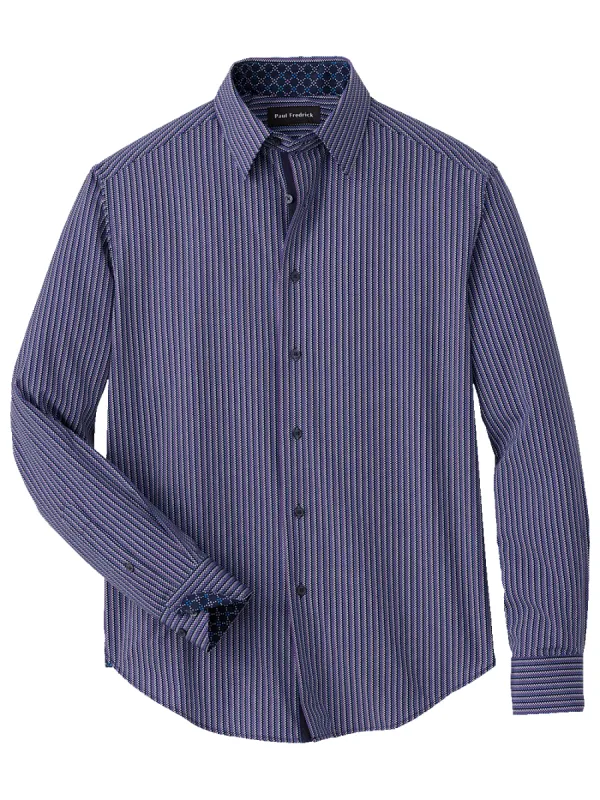 Polyester/spandex Checkered Stripe Casual Shirt - Navy/purple sold by Paul Fredrick
