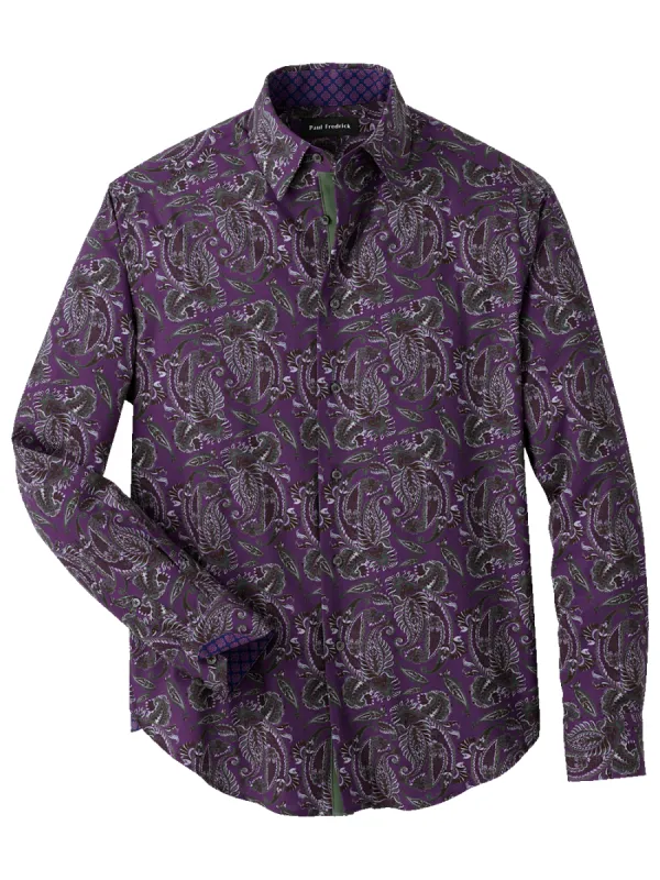 Polyester/spandex Paisley Casual Shirt - Purple made by Paul Fredrick