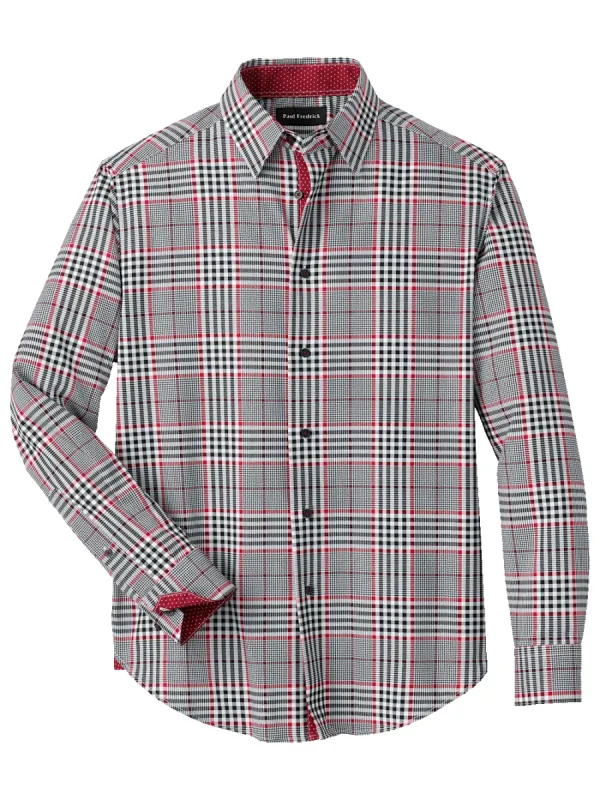 Polyester/spandex Plaid Casual Shirt - Black/red sold by Paul Fredrick