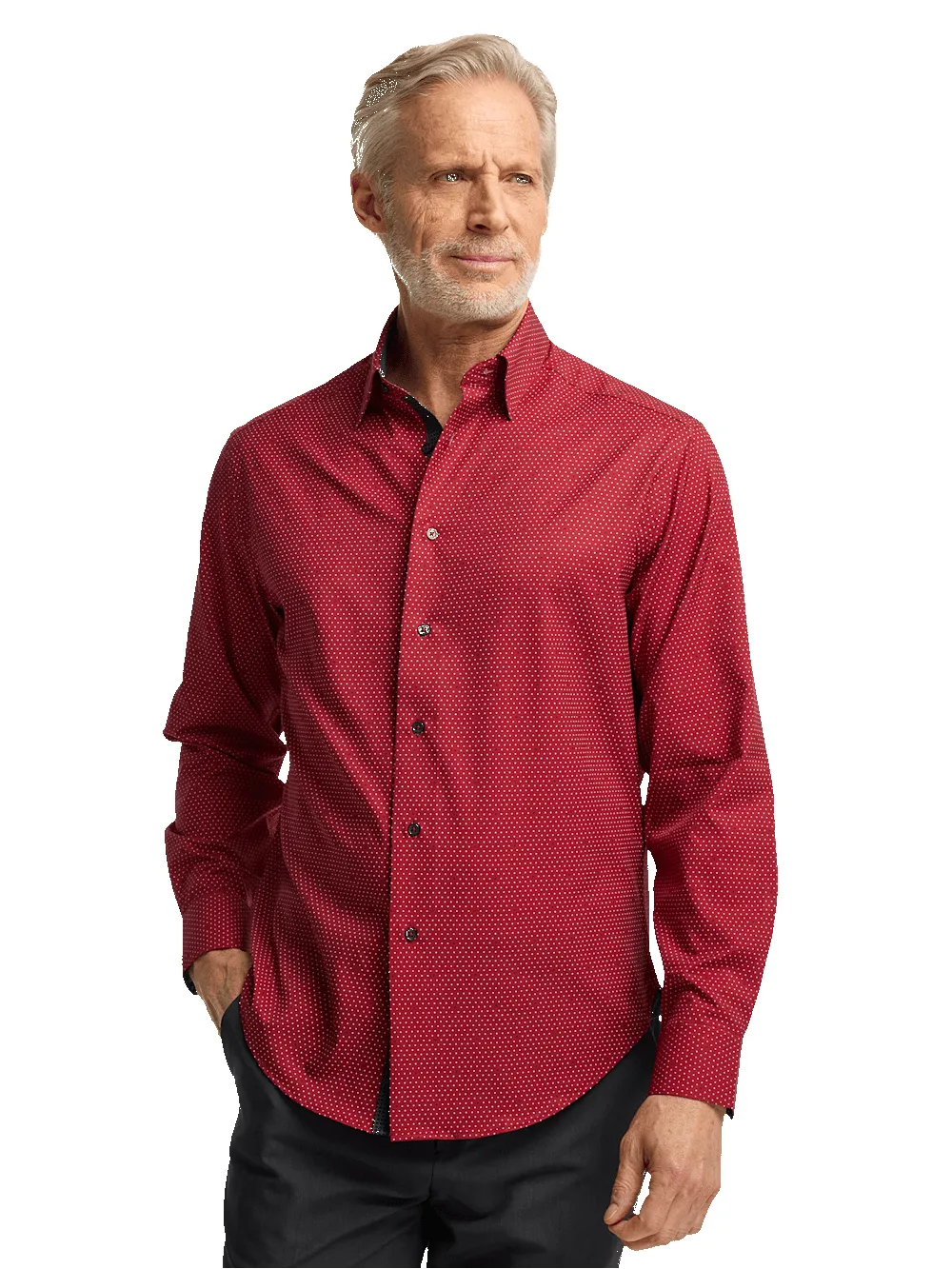 Polyester/spandex Dot Casual Shirt - Red sold by Paul Fredrick product image thumbnail 2