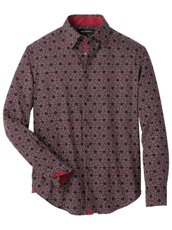 Polyester/spandex Geometric Casual Shirt - Black/red sold by Paul Fredrick