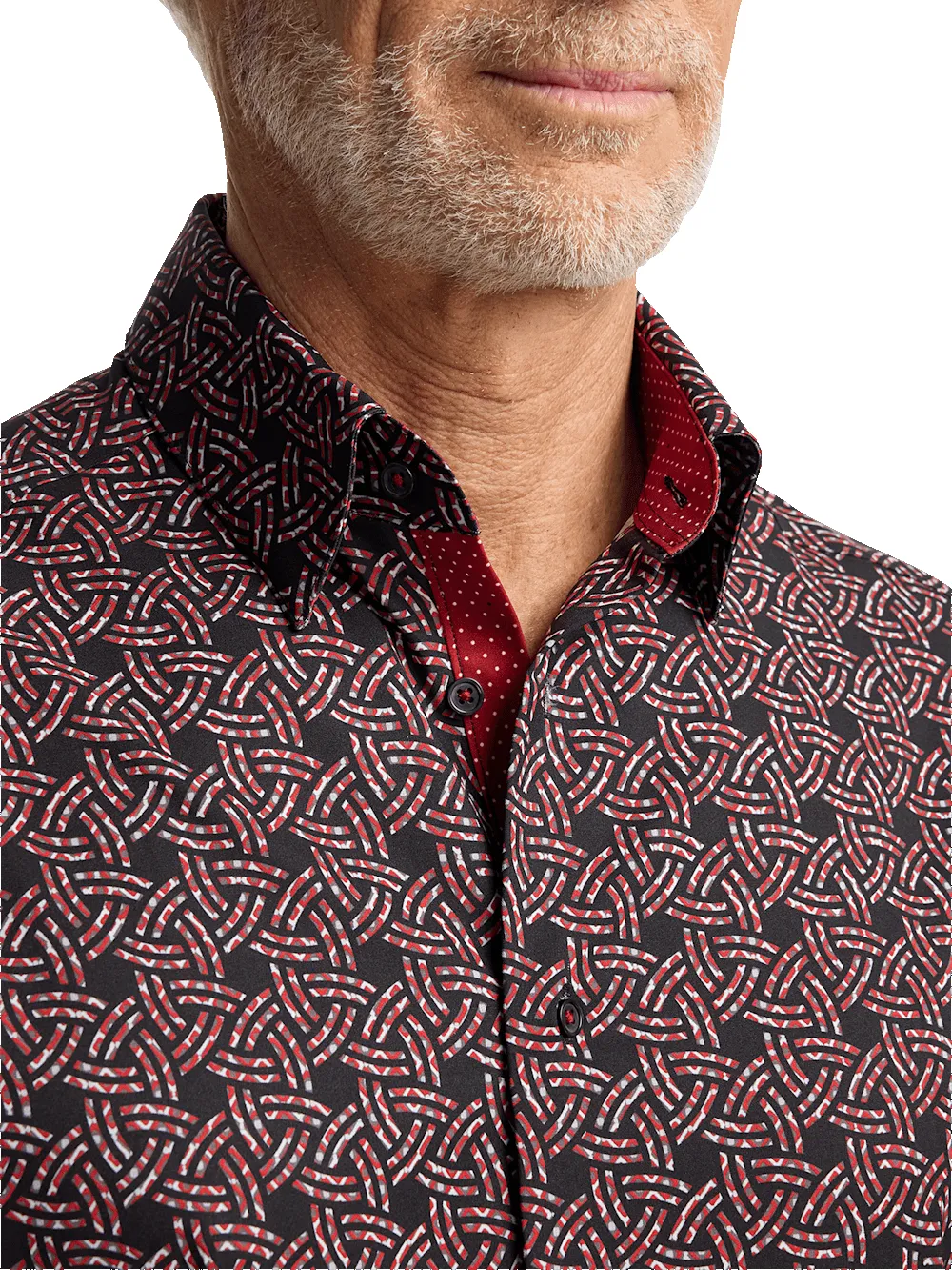 Polyester/spandex Geometric Casual Shirt - Black/red sold by Paul Fredrick product image thumbnail 3