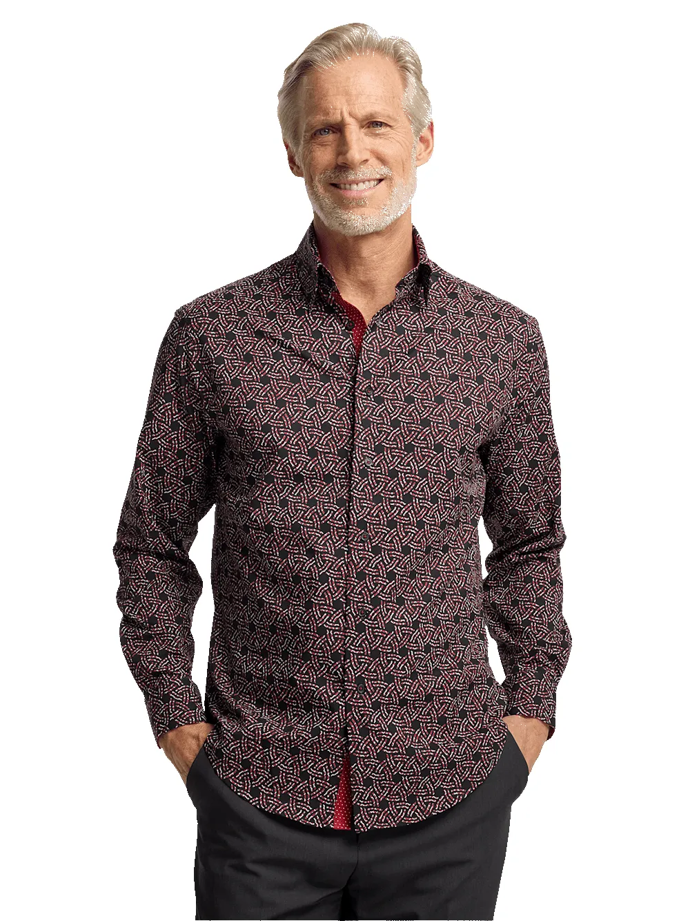 Polyester/spandex Geometric Casual Shirt - Black/red sold by Paul Fredrick product image thumbnail 2