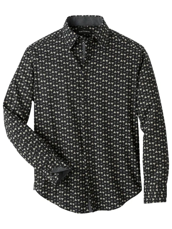 Polyester/spandex Martini Glasses Casual Shirt - Black sold by Paul Fredrick