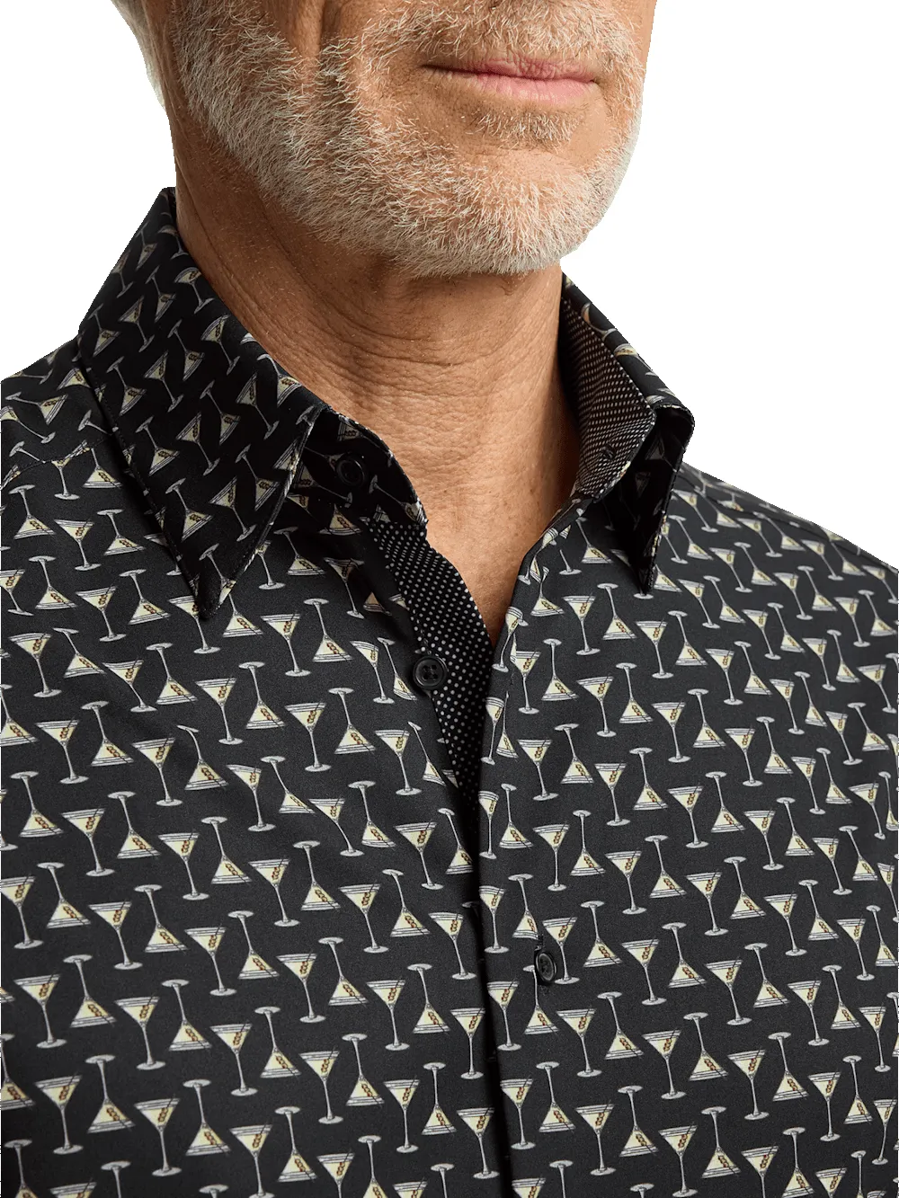Polyester/spandex Martini Glasses Casual Shirt - Black sold by Paul Fredrick product image thumbnail 3