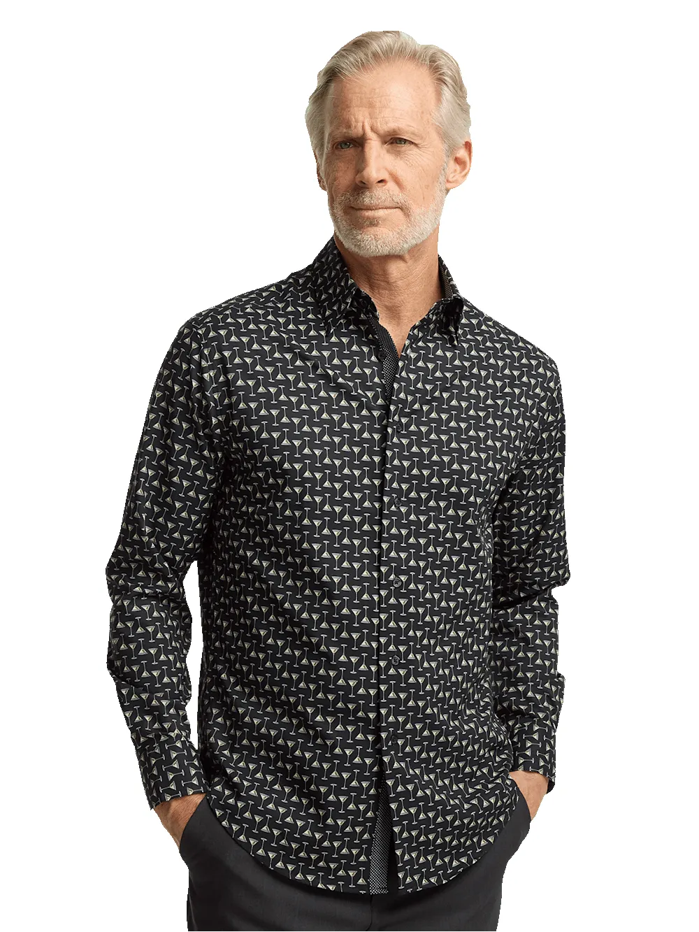 Polyester/spandex Martini Glasses Casual Shirt - Black sold by Paul Fredrick product image thumbnail 2