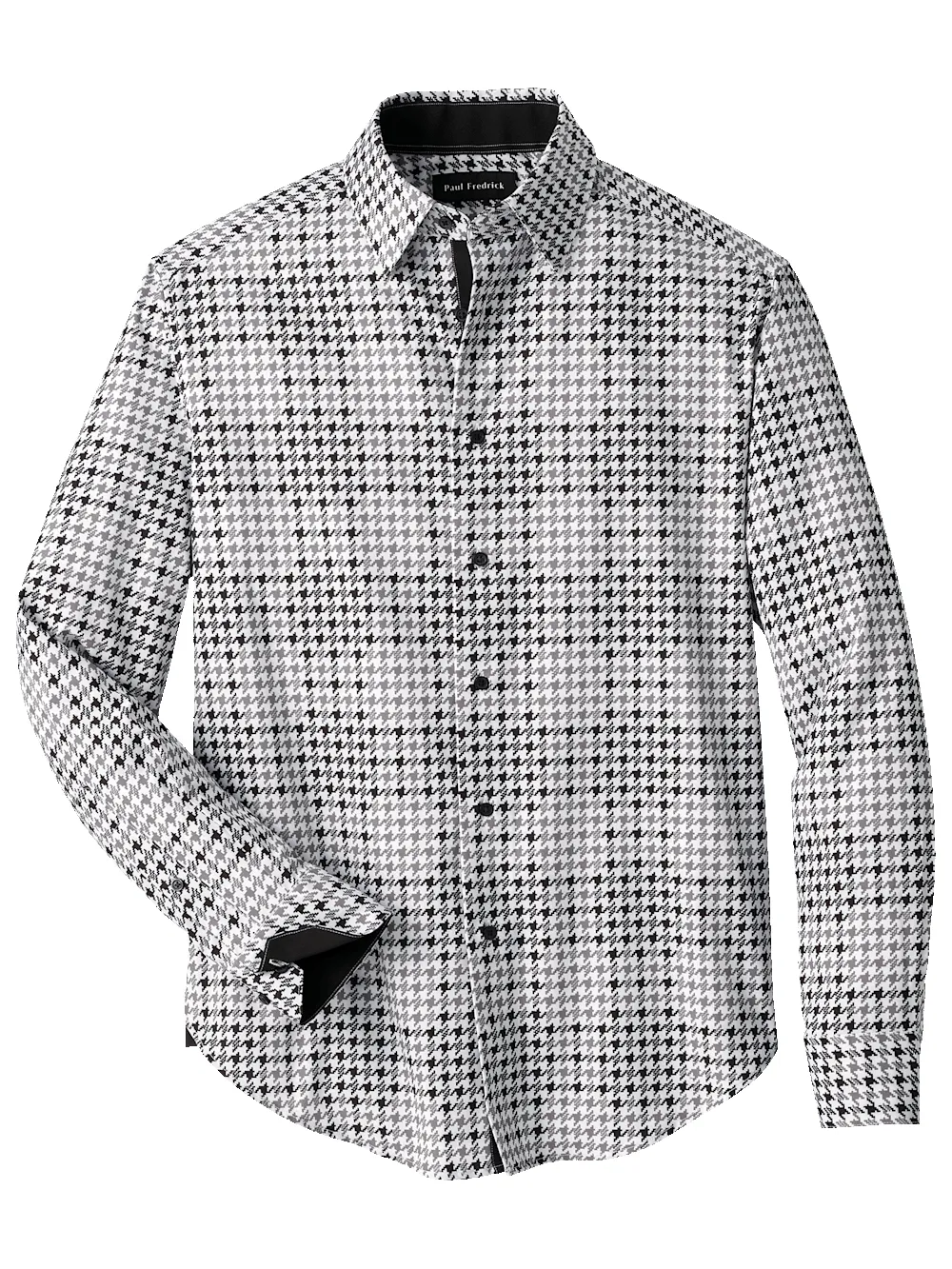 Polyester/spandex Houndstooth Casual Shirt - Black/grey sold by Paul Fredrick