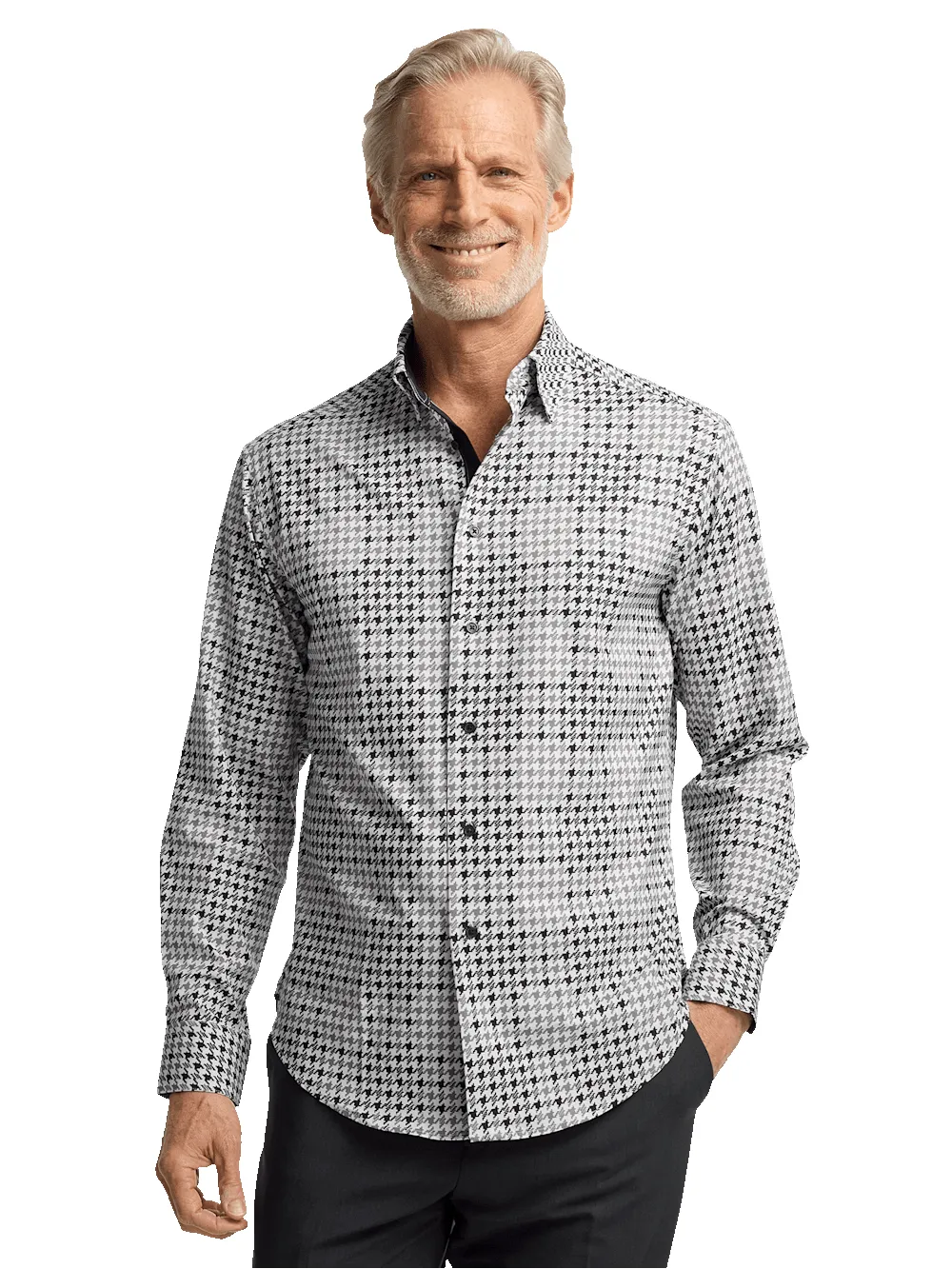 Polyester/spandex Houndstooth Casual Shirt - Black/grey sold by Paul Fredrick product image thumbnail 2