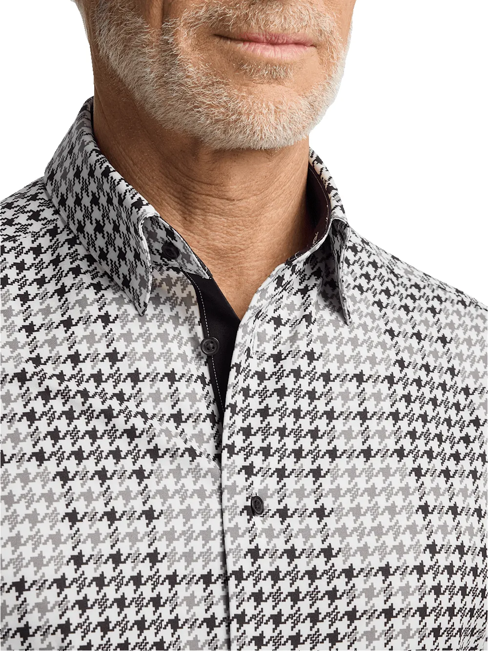 Polyester/spandex Houndstooth Casual Shirt - Black/grey sold by Paul Fredrick product image thumbnail 3