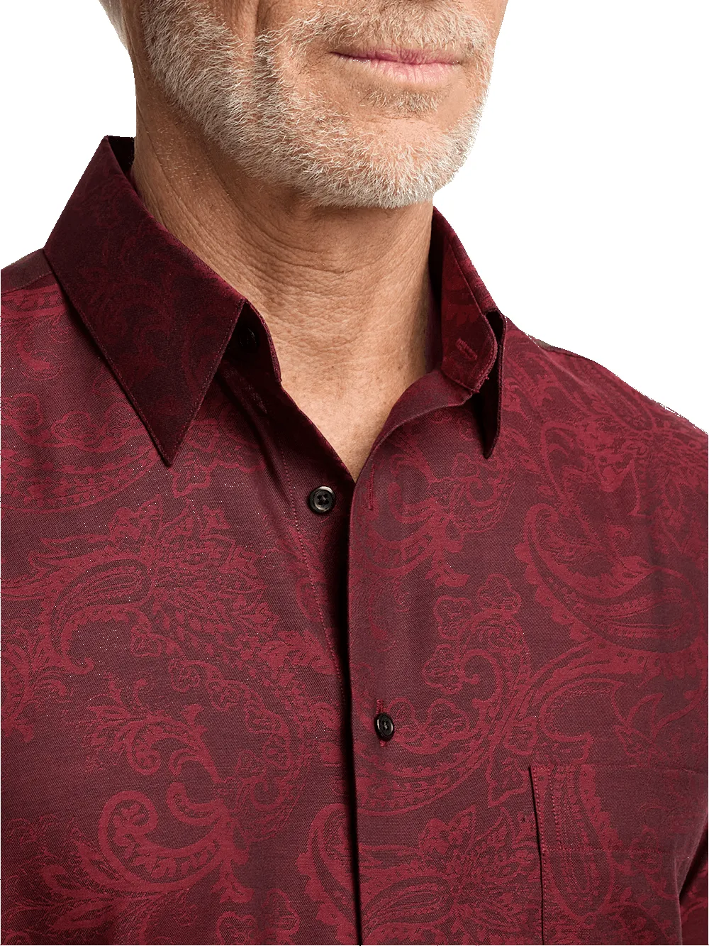Cotton Paisley Jacquard Casual Shirt - Burgundy sold by Paul Fredrick product image thumbnail 3