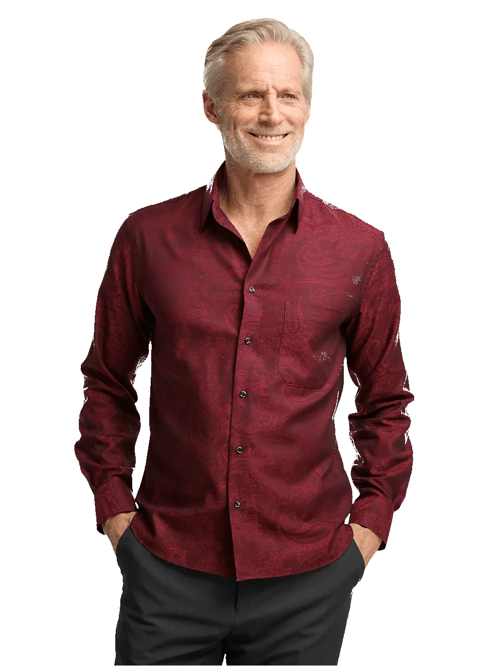 Cotton Paisley Jacquard Casual Shirt - Burgundy sold by Paul Fredrick product image thumbnail 2