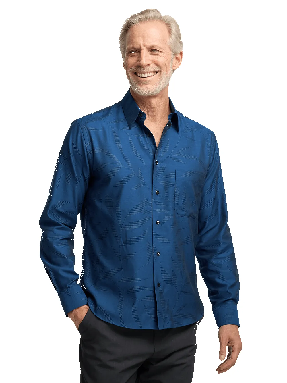Cotton Leaf Jacquard Casual Shirt - Blue sold by Paul Fredrick product image thumbnail 2