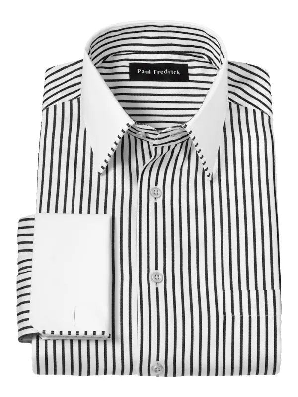 Non-Iron Cotton Stripe Dress Shirt With Contrast Trim - Black sold by Paul Fredrick