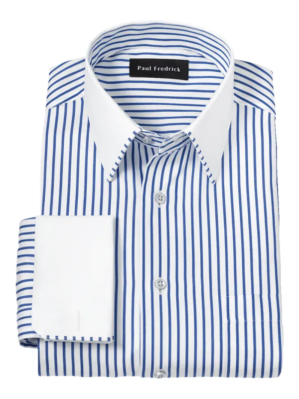 Non-Iron Cotton Stripe Dress Shirt With Contrast Trim - Blue sold by Paul Fredrick