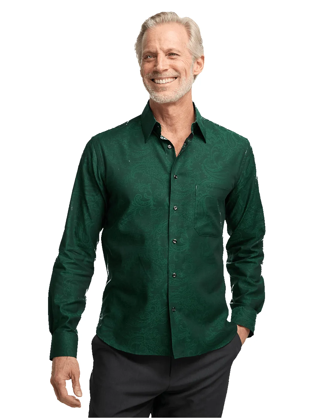 Cotton Paisley Jacquard Casual Shirt - Green sold by Paul Fredrick product image thumbnail 2