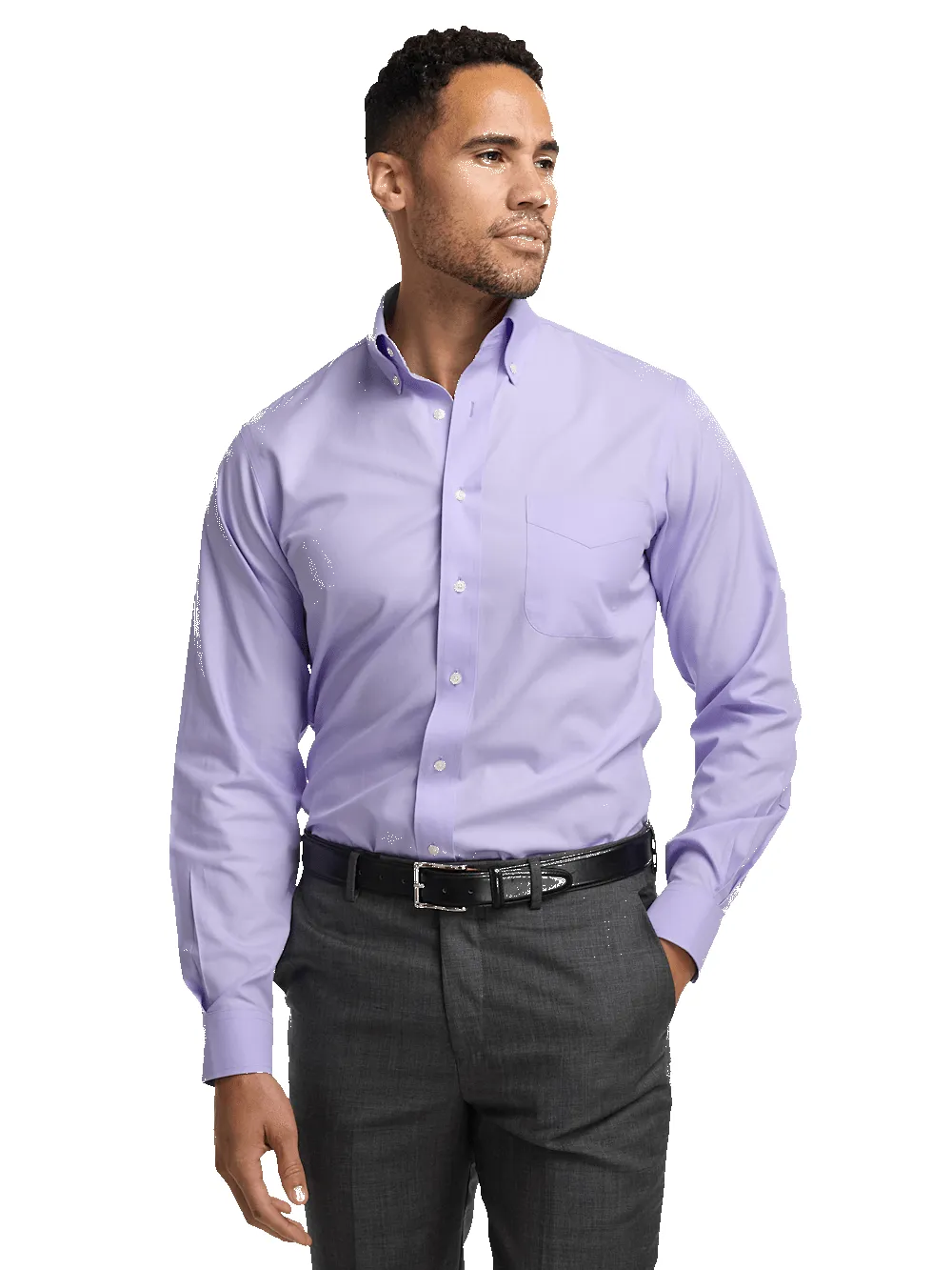 Non-Iron Cotton Pinpoint Solid Button Down Collar Dress Shirt - Lavender sold by Paul Fredrick product image thumbnail 2