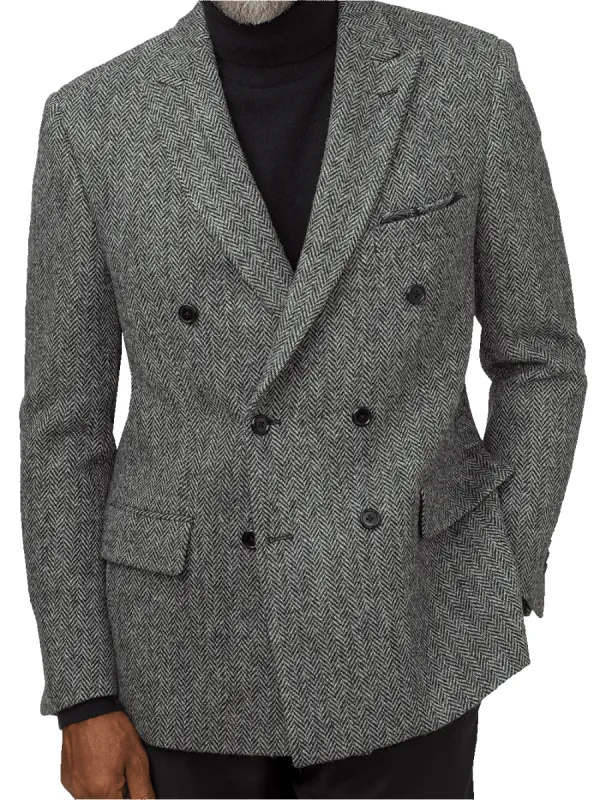 Classic Fit Harris Tweed Double Breasted Peak Lapel Sport Coat - Black/white sold by Paul Fredrick