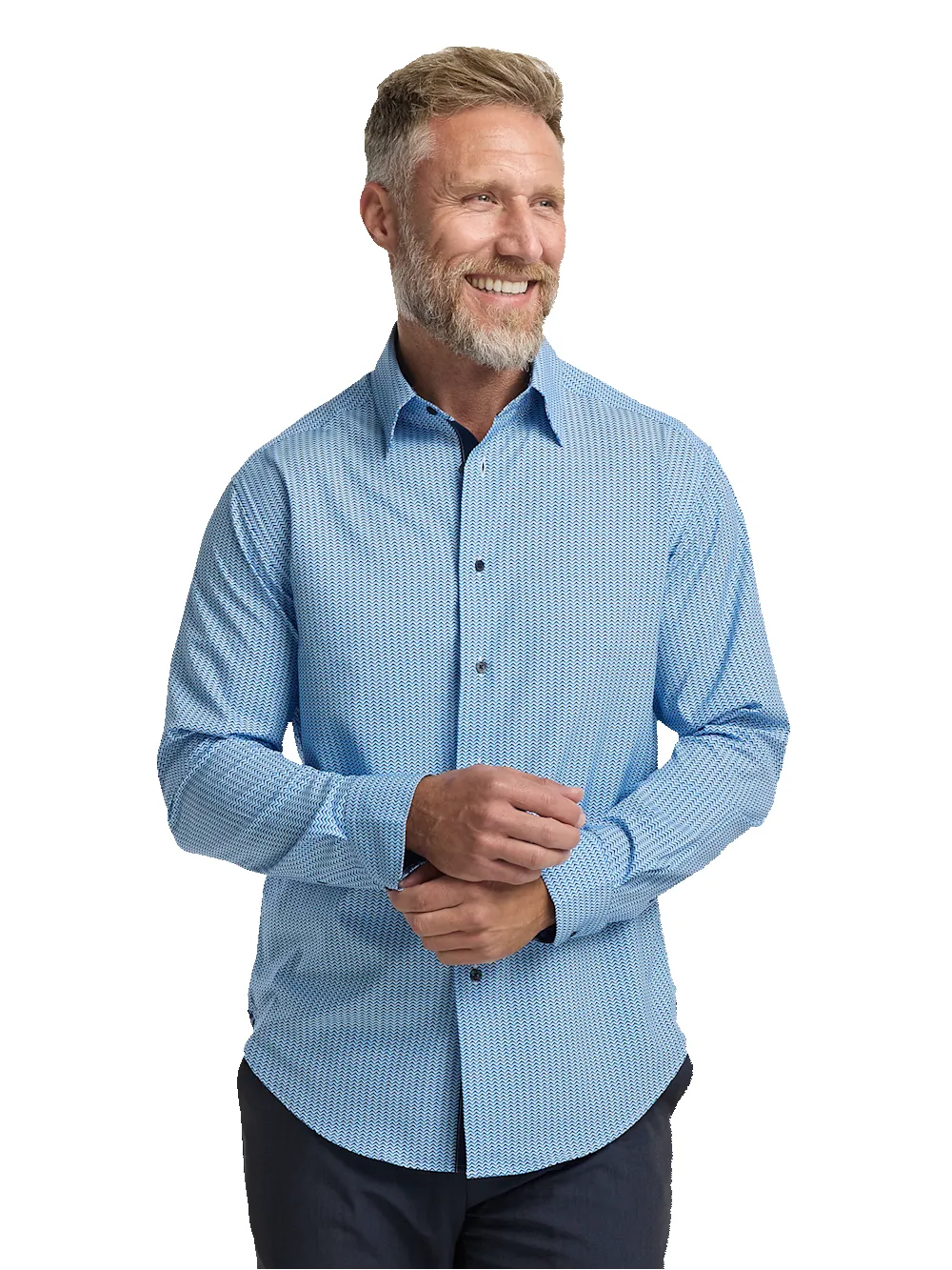 Performance Stretch Chevron Stripe Casual Shirt - Blue sold by Paul Fredrick product image thumbnail 2