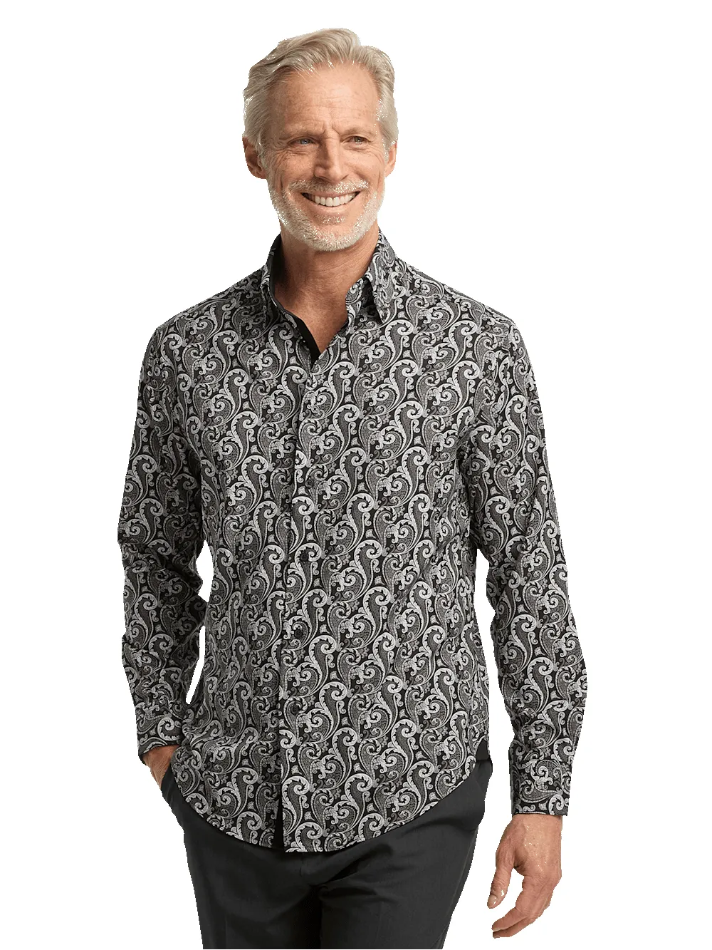 Performance Stretch Paisley Casual Shirt - Black/grey sold by Paul Fredrick product image thumbnail 2