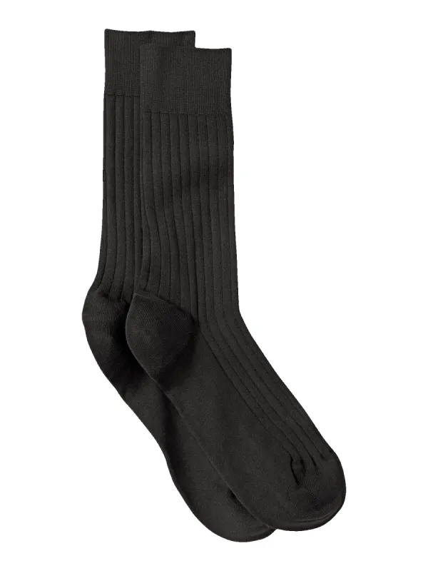 Solid Rib With Contrast Cotton Blend Sock - Grey/tan sold by Paul Fredrick