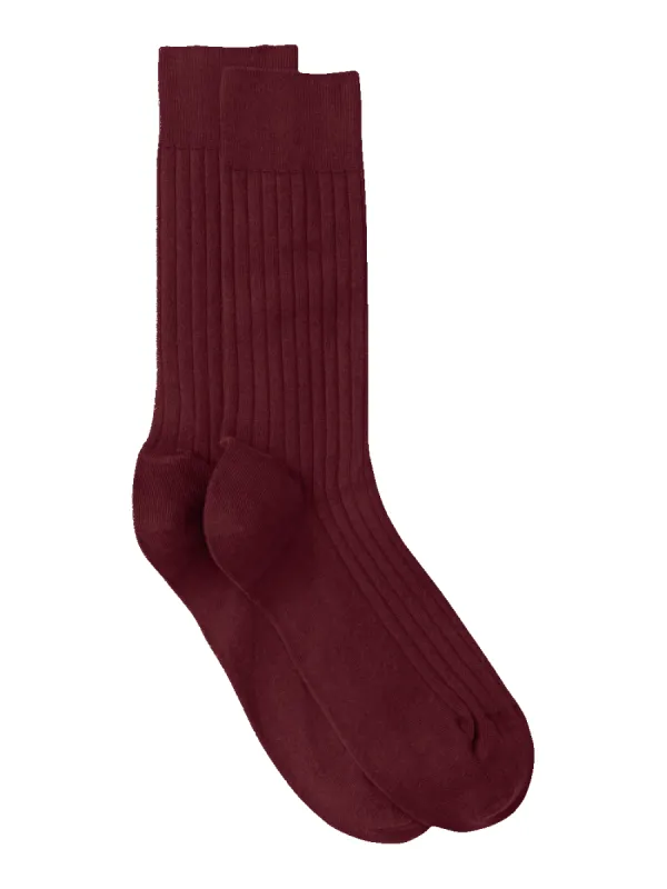 Solid Rib With Contrast Cotton Blend Sock - Wine/blue sold by Paul Fredrick