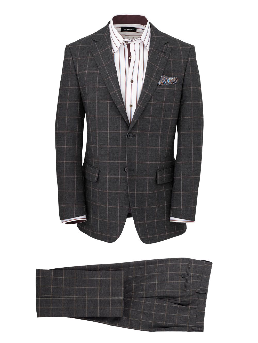 Wool Stretch Windowpane Single Breasted Notch Lapel Suit sold by Paul Fredrick