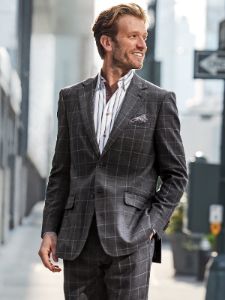 Wool Stretch Windowpane Single Breasted Notch Lapel Suit sold by Paul Fredrick