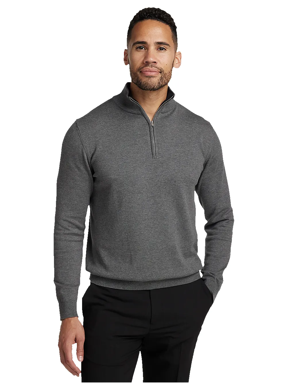 Supima Cotton Quarter Zip Mock Neck Sweater - Medium Grey sold by Paul Fredrick product image thumbnail 2