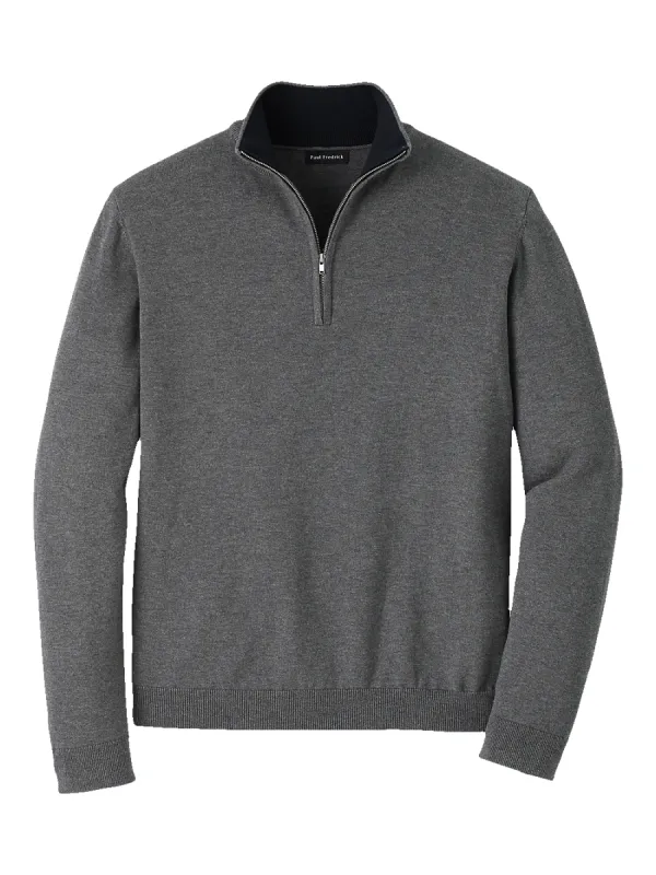 Supima Cotton Quarter Zip Mock Neck Sweater - Medium Grey sold by Paul Fredrick
