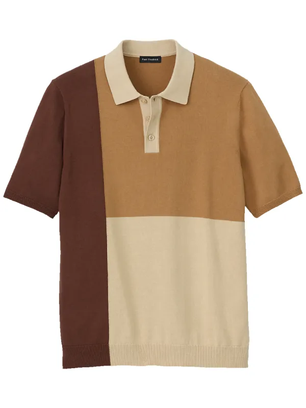 Cotton Three Button Polo - Brown sold by Paul Fredrick