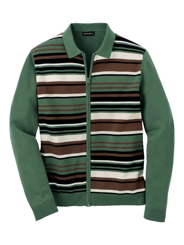 Cotton Full Zip Polo - Olive sold by Paul Fredrick