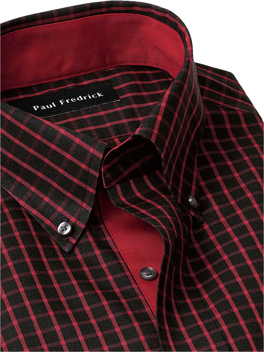 Non-Iron Cotton Check Dress Shirt With Contrast Trim - Black/red sold by Paul Fredrick product image thumbnail 3