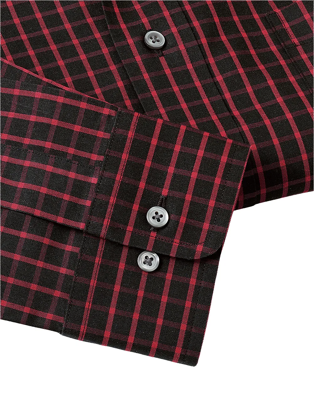 Non-Iron Cotton Check Dress Shirt With Contrast Trim - Black/red sold by Paul Fredrick product image thumbnail 4