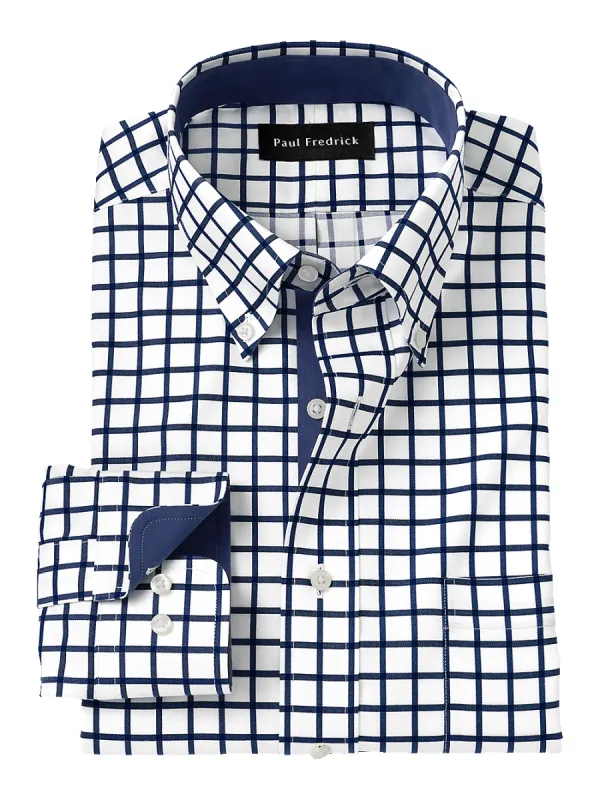Non-Iron Cotton Check Dress Shirt With Contrast Trim - Navy sold by Paul Fredrick