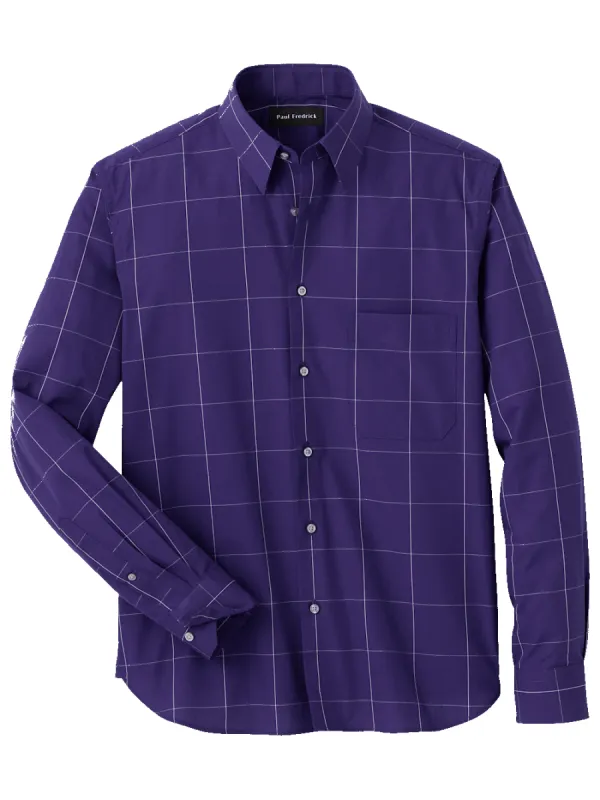 Cotton Windowpane Casual Shirt - Purple sold by Paul Fredrick