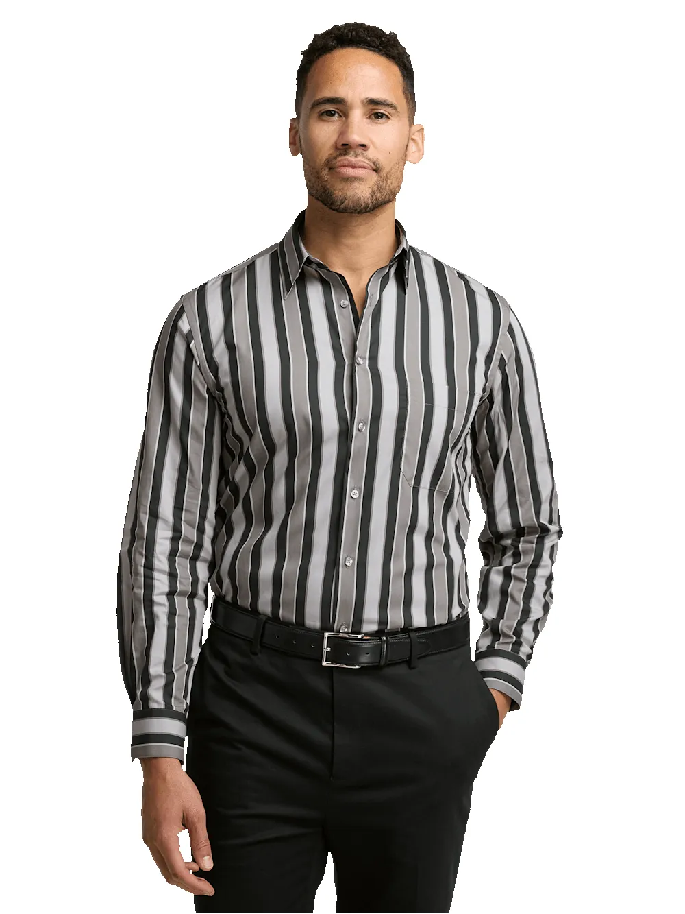 Cotton Stripe Casual Shirt - Black sold by Paul Fredrick product image thumbnail 2