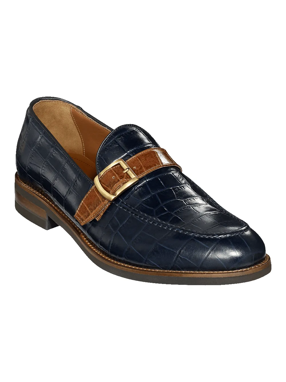 Edward Monk Strap Loafer - Navy/tan sold by Paul Fredrick