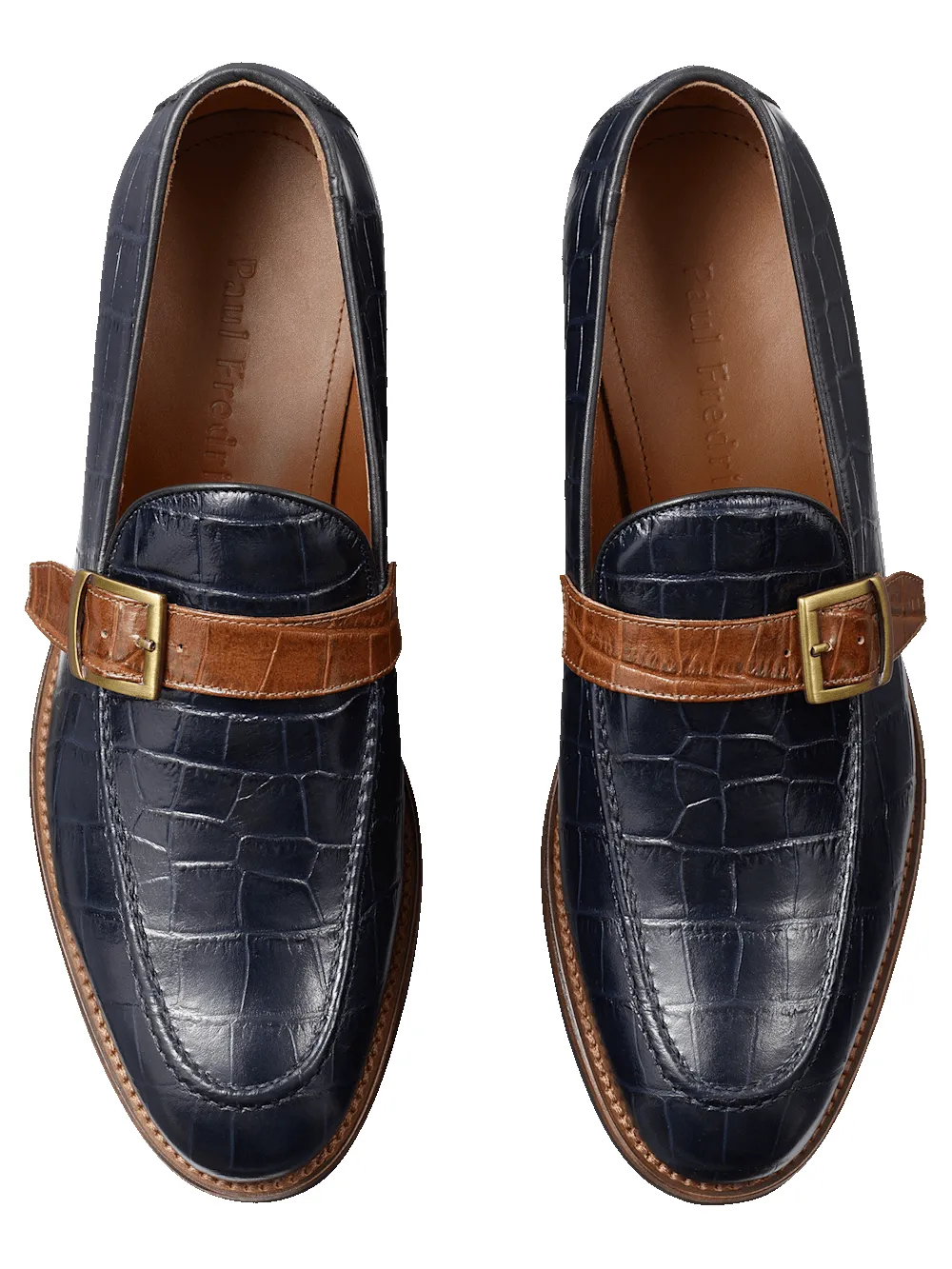 Edward Monk Strap Loafer - Navy/tan sold by Paul Fredrick product image thumbnail 3