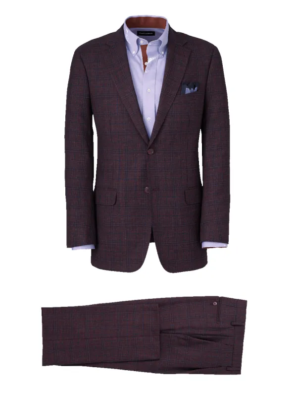 Wool Plaid Single Breasted Notch Lapel Suit - Wine sold by Paul Fredrick