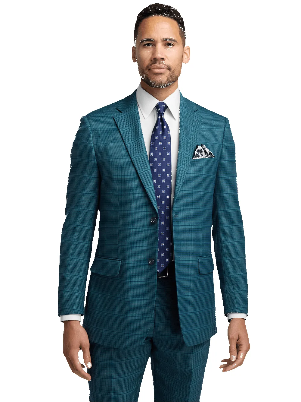 Microfiber Houndstooth Notch Lapel Suit Jacket - Navy/blue sold by Paul Fredrick product image thumbnail 2