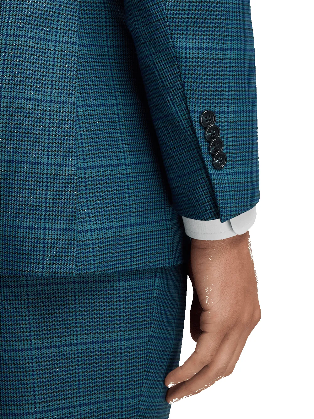 Microfiber Houndstooth Notch Lapel Suit Jacket - Navy/blue sold by Paul Fredrick product image thumbnail 3