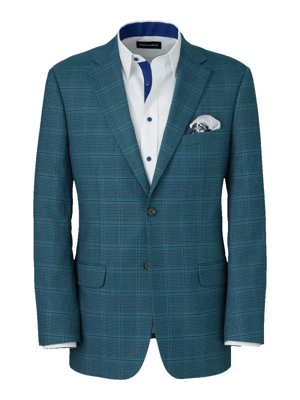 Microfiber Houndstooth Notch Lapel Suit Jacket - Navy/blue sold by Paul Fredrick