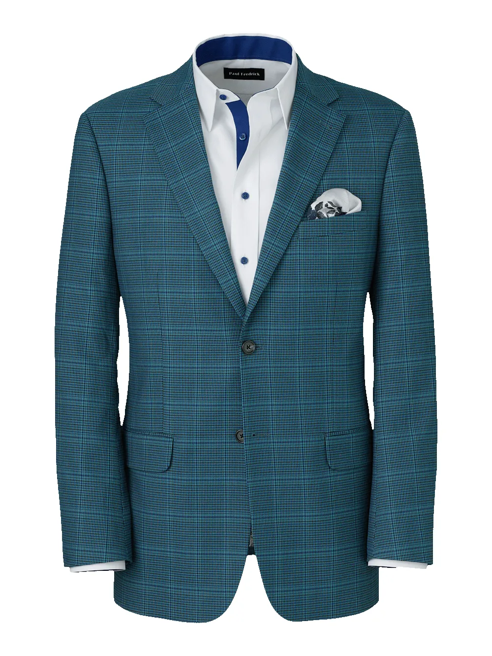 Microfiber Houndstooth Notch Lapel Suit Jacket - Navy/blue sold by Paul Fredrick