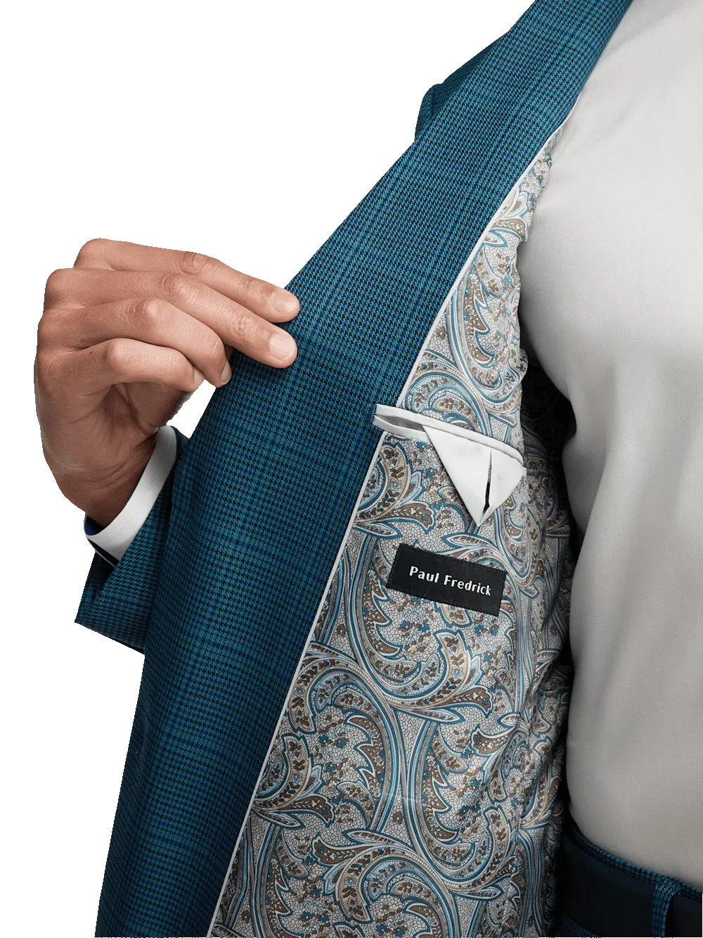 Microfiber Houndstooth Notch Lapel Suit Jacket - Navy/blue sold by Paul Fredrick product image thumbnail 4