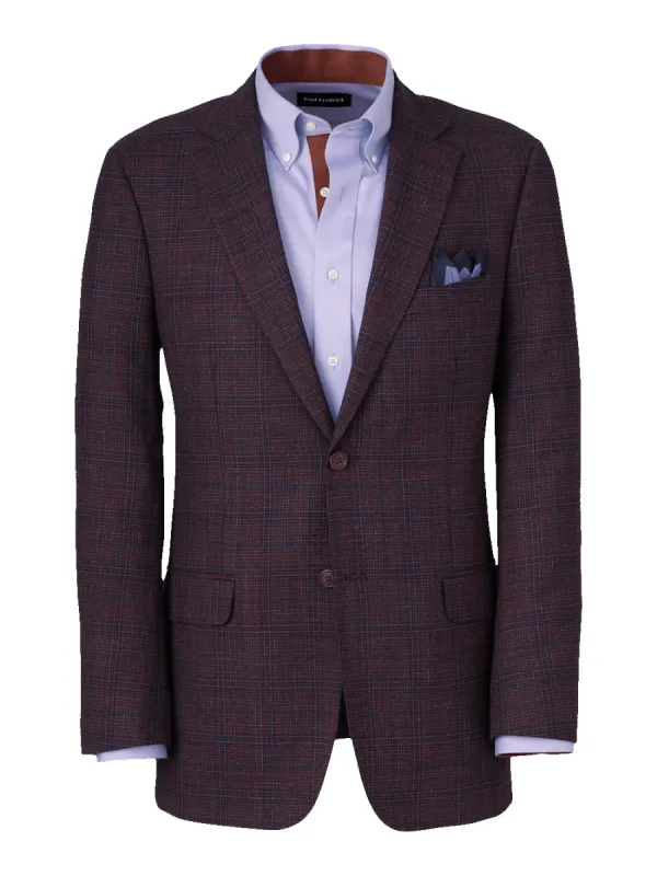 Wool Plaid Single Breasted Notch Lapel Suit Jacket - Wine made by Paul Fredrick