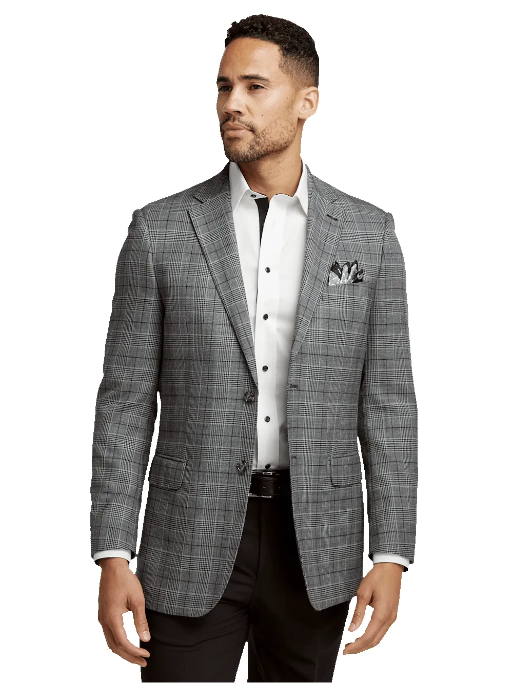 Wool Plaid Single Breasted Notch Lapel Sport Coat - Black/grey sold by Paul Fredrick product image thumbnail 2