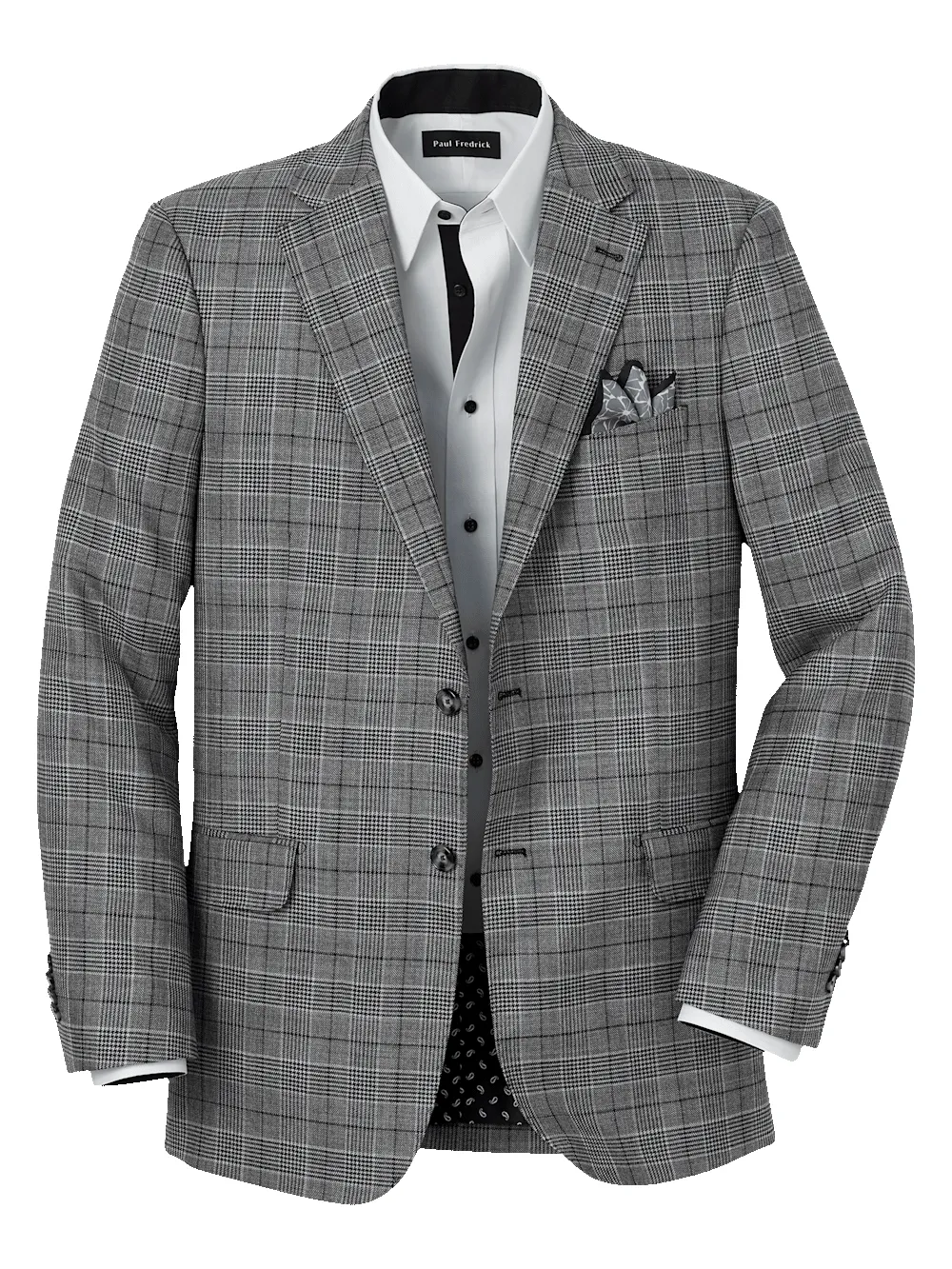 Wool Plaid Single Breasted Notch Lapel Sport Coat - Black/grey sold by Paul Fredrick