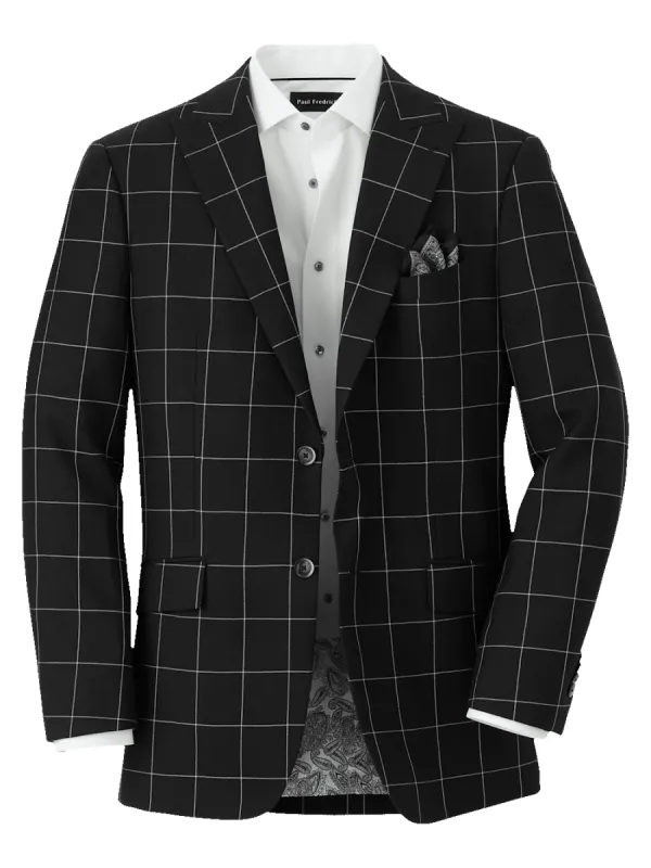 Wool Windowpane Single Breasted Peak Lapel Sport Coat - Black sold by Paul Fredrick