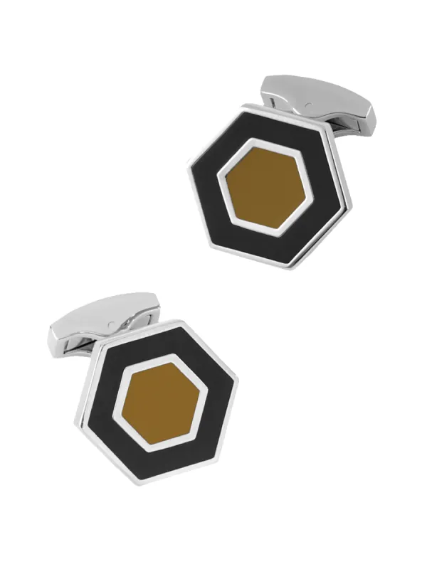Enamel Hexagon Cufflinks - Black/tan sold by Paul Fredrick