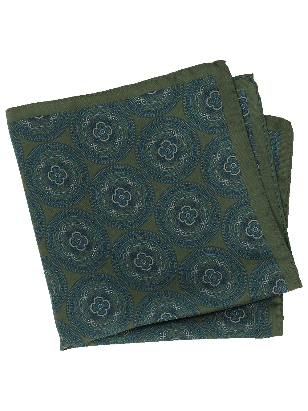 Medallion Silk Pocket Square - Green sold by Paul Fredrick